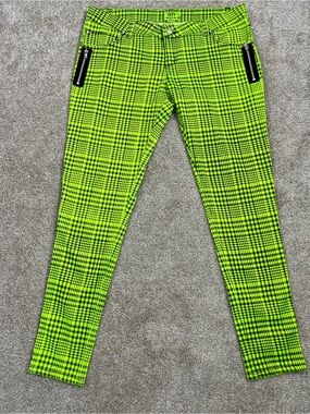 Tripp NYC Neon Lime Plaid Skinny Jeans 15